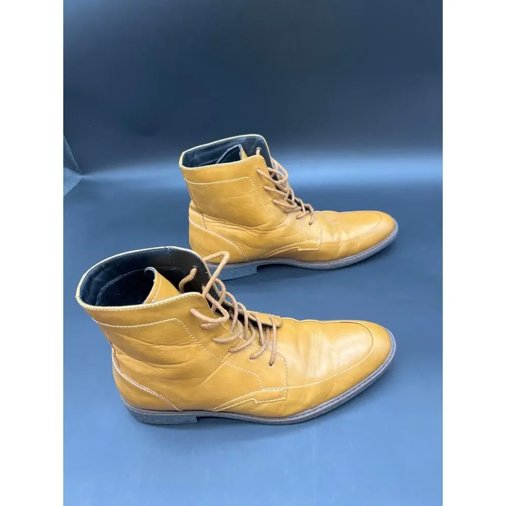 Alfani Oliver Ankle Boots Mens Size 8.5 Mustard Lace Up Memory Foam Dress #127